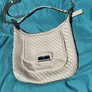 COACH White Woven Leather Shoulder Bag